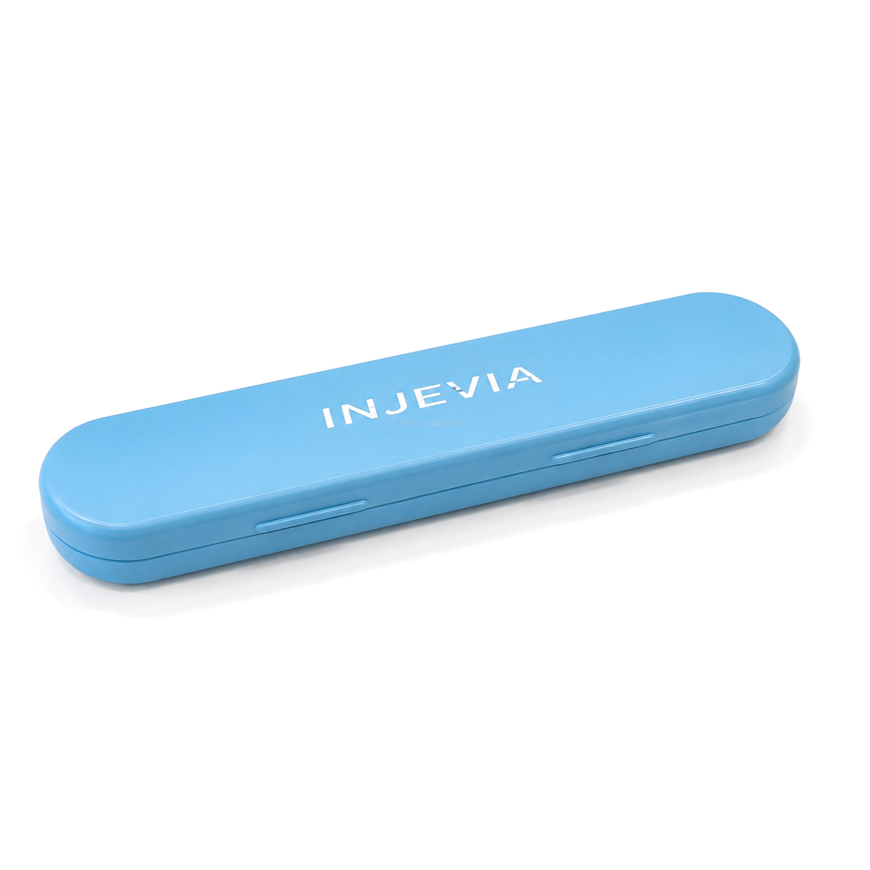 Closed blue protective case for the Injevia pen